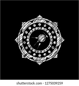 fertilization icon inside chalkboard emblem written on a blackboard
