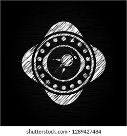 fertilization icon inside chalkboard emblem written on a blackboard