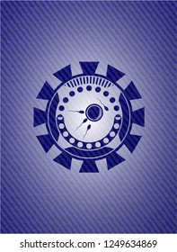 fertilization icon inside emblem with jean texture