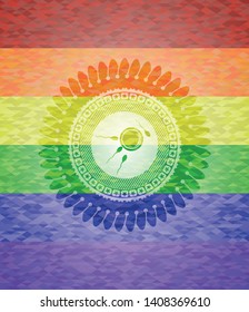 fertilization icon inside emblem on mosaic background with the colors of the LGBT flag