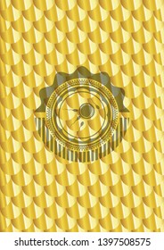 fertilization icon inside gold badge or emblem. Scales pattern. Vector Illustration. Detailed.