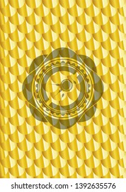 fertilization icon inside golden badge or emblem. Scales pattern. Vector Illustration. Detailed.