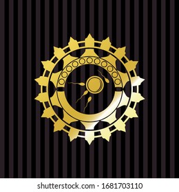 fertilization icon inside golden emblem or badge