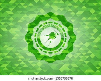 fertilization icon inside green emblem with mosaic ecological style background