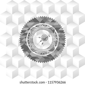 fertilization icon inside grey badge with geometric cube white background