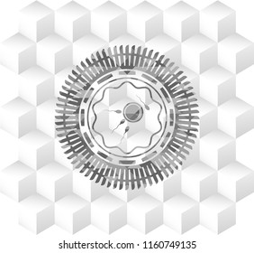 fertilization icon inside grey badge with geometric cube white background