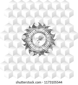 fertilization icon inside grey badge with geometric cube white background