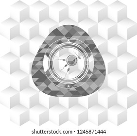 fertilization icon inside grey badge with geometric cube white background