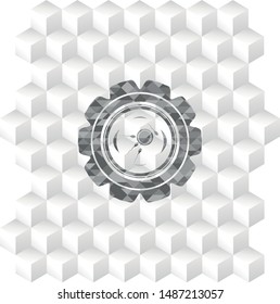 fertilization icon inside grey badge with geometric cube white background