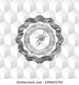 fertilization icon inside grey emblem with geometric cube white background