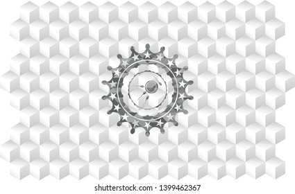 fertilization icon inside grey icon or emblem with geometric cube white background