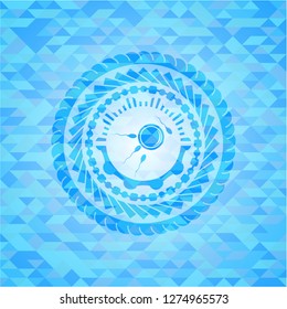 fertilization icon inside light blue emblem with mosaic background