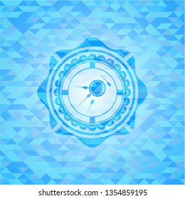 fertilization icon inside light blue emblem with mosaic background