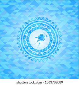 fertilization icon inside light blue emblem. Mosaic background