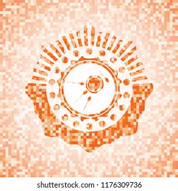 fertilization icon inside orange mosaic emblem with background