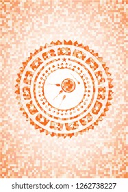fertilization icon inside orange mosaic emblem with background