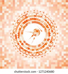 fertilization icon inside orange mosaic emblem