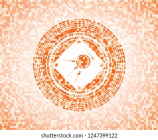 fertilization icon inside orange tile background illustration. Square geometric mosaic seamless pattern with emblem inside.