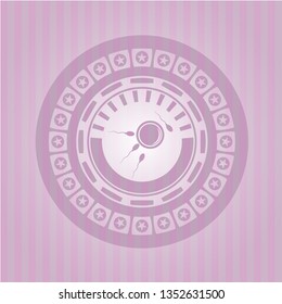 fertilization icon inside pink emblem. Vintage.