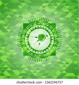 fertilization icon inside realistic green emblem. Mosaic background