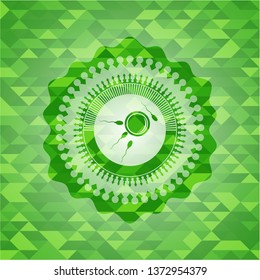 fertilization icon inside realistic green emblem. Mosaic background
