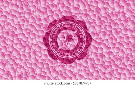 fertilization icon inside realistic pink emblem with bubbles background. Vector Illustration. Detailed. 