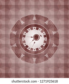 fertilization icon inside red badge with geometric pattern. Seamless.