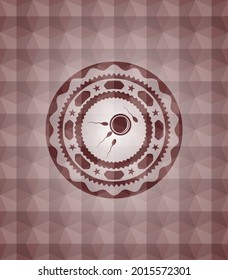 fertilization icon inside red badge with geometric pattern. Seamless. 