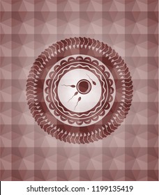 fertilization icon inside red emblem with geometric pattern. Seamless.