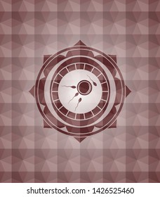 fertilization icon inside red emblem with geometric background. Seamless.