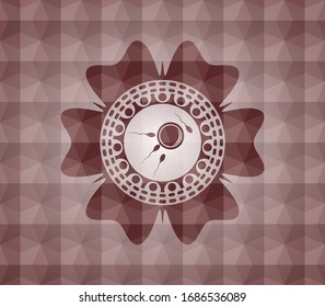 icono de fertilización dentro del emblema rojo o placa con fondo de patrón geométrico. Sin inconvenientes.