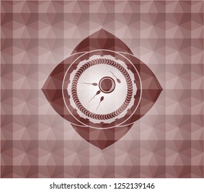 fertilization icon inside red geometric badge. Seamless.