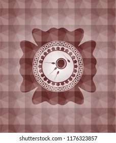 fertilization icon inside red seamless emblem or badge with abstract geometric pattern background.