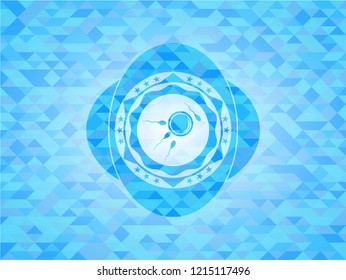 fertilization icon inside sky blue emblem with mosaic ecological style background