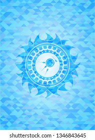 fertilization icon inside sky blue emblem with mosaic ecological style background