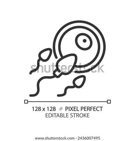 Fertilization linear icon. Fertility ovulation, insemination. Human reproduction biology, impregnation. Thin line illustration. Contour symbol. Vector outline drawing. Editable stroke