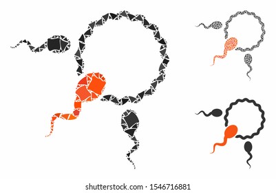 Fertilization mosaic of trembly elements in different sizes and shades, based on fertilization icon. Vector trembly items are combined into mosaic. Fertilization icons collage with dotted pattern.