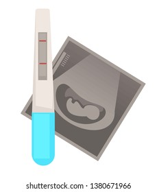 Fertilization pregnancy positive test and ultrasound baby in uterus vector isolated medical objects successful artificial insemination in vitro medicine and healthcare embryo transfer gynecology