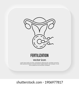 Fertilization thin line icon. Uterus, sperm, insemination. Embryology. Vector illustration.