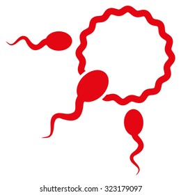 Fertilization vector icon. Style is flat symbol, red color, rounded angles, white background.