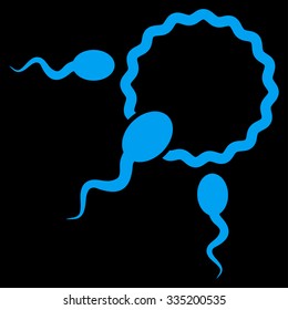 Fertilization vector icon. Style is flat symbol, blue color, rounded angles, black background.