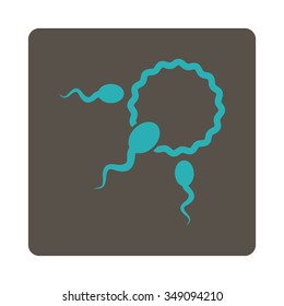 Fertilization vector icon. Style is flat rounded square button, cyan and grey colors, white background.