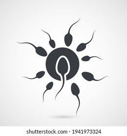 Fertilized ovum, attack of spermatozoons and egg cell, vector