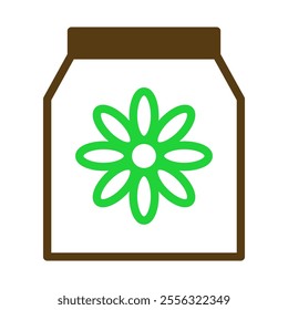 Fertilizer bag with flower icon. Concept of gardening, agriculture, and plant growth.