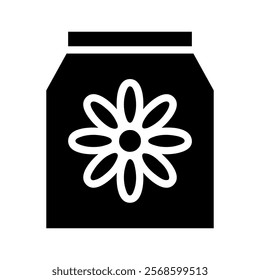 Fertilizer bag icon with flower symbol. Concept of gardening, agriculture, and plant growth.