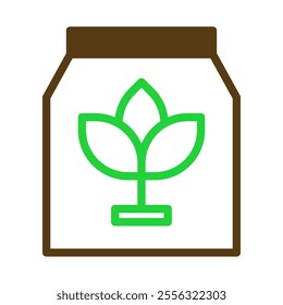 Fertilizer bag icon with green plant. Concept of agriculture, gardening, and farming.