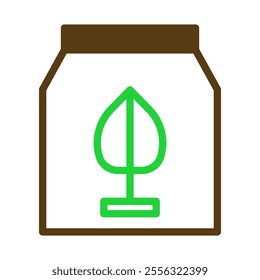 Fertilizer bag icon with leaf symbol. Concept of organic, eco friendly, and sustainable gardening.