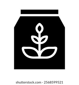 Fertilizer bag icon with plant symbol. Concept of agriculture, gardening, and farming.