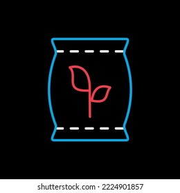 Bolsa de fertilizante aislado vector sobre el icono de fondo negro. Símbolo gráfico para agricultura, jardín y plantas sitio web y diseño de aplicaciones, logotipo, aplicación, interfaz de usuario