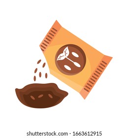 bolsa de fertilizantes con icono de semillas sobre fondo blanco, estilo de detalle plano, ilustración vectorial